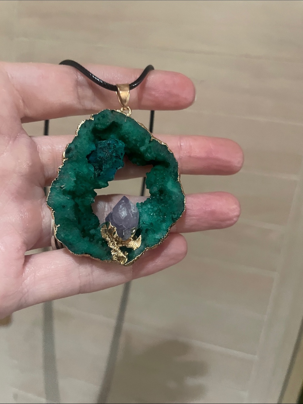 Gold & Green Geode Pendant